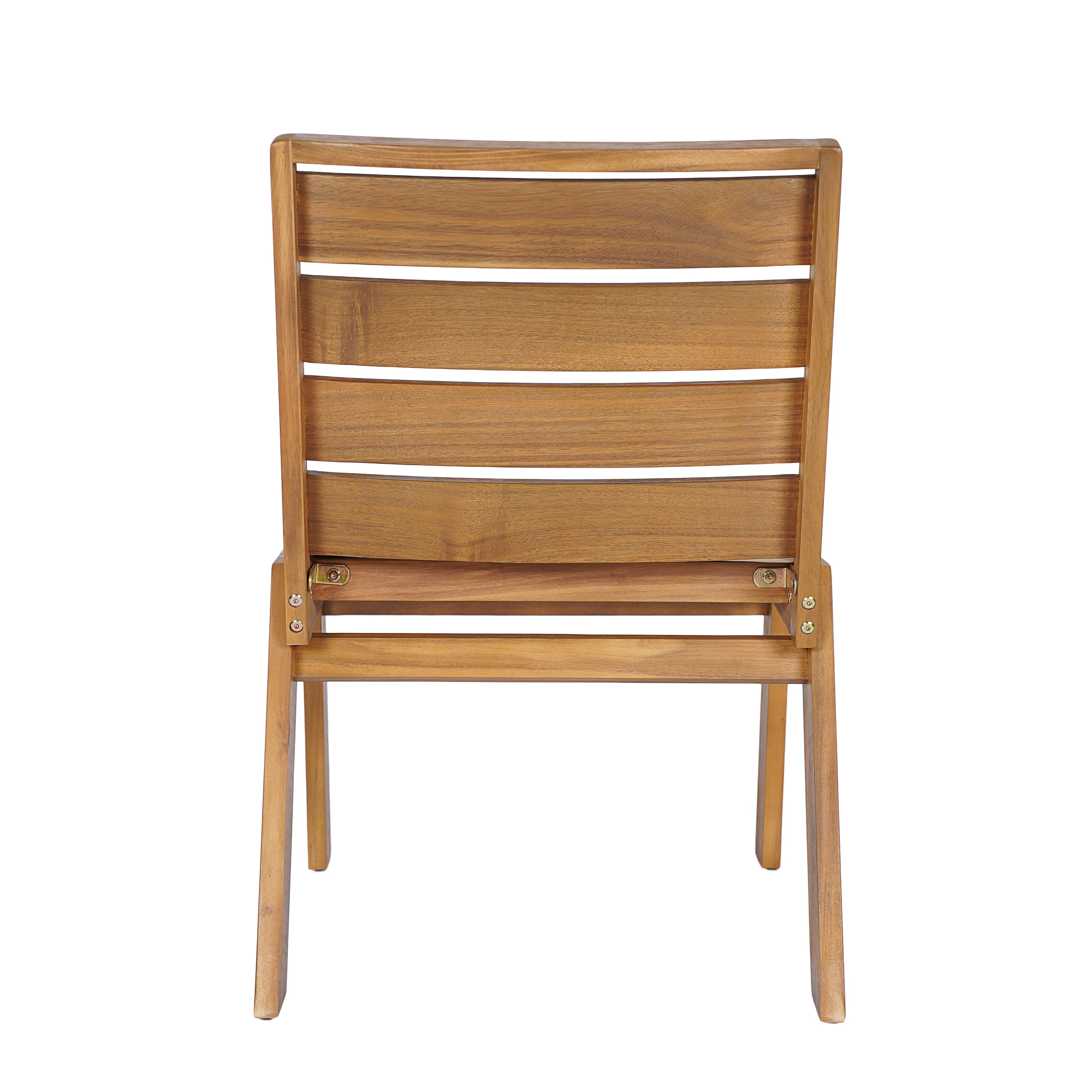 Set of 2 Outdoor Dining Chairs with Acacia Wood Frame and Beige Washable Cushions, Armless Patio Chairs and Garden Seating for Backyard, Teak Finish
