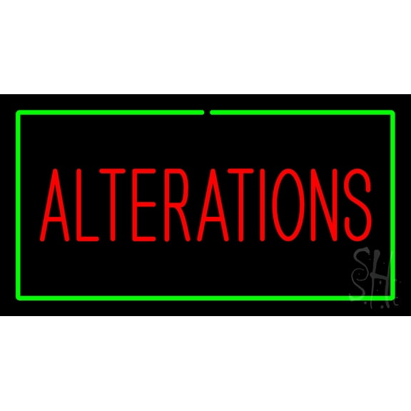 Red Alterations Green Border LED Neon Sign 20" Tall x 37" Wide - inches, Black Square Cut Acrylic Backing, with Dimmer - Bright and Premium built indoor LED Neon Sign for Storefront.