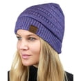 thumbnail image 2 of C.C Unisex Chunky Soft Stretch Cable Knit Warm Fuzzy Lined Skully Beanie, Periwinkle with Hair Tie, 2 of 5
