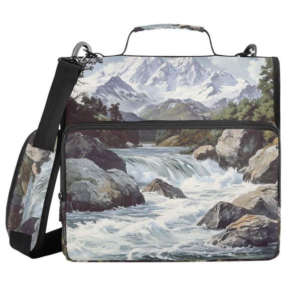 FORMRS Zipper Binder with Shoulder Strap 2-inch Ring 500 Sheet Capacity File Bag, River and Mountains