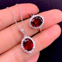 Lab Created Red Garnet 3Ct Oval Cut 14K White Gold Plated Women's Jewelry Set