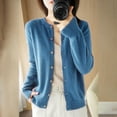 thumbnail image 2 of TARIENDY Womens Long Sleeve Cardigan Sweaters Plain Button Front Knit Cardigans Lightweight Crewneck Sweater Outerwear Blue XS, 2 of 5