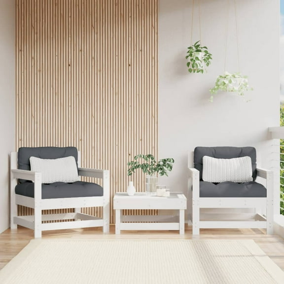 vidaXL Patio Chairs 2 pcs White Solid Wood Pine