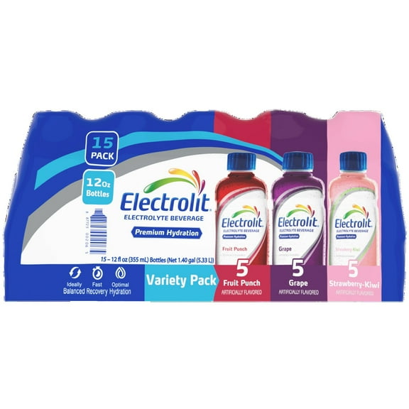 Electrolit Electrolyte Beverage, Variety Pack, 12 Fluid Ounce (Pack of 15)