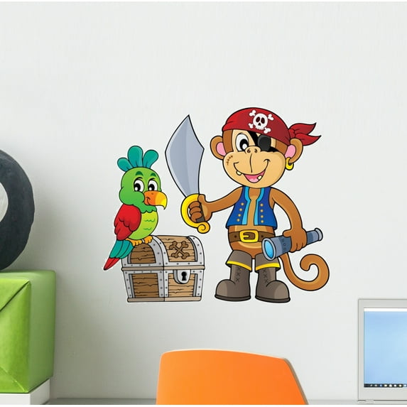 Pirate Monkey Wall Decal Wallmonkeys Peel and Stick Decals for Boys (12 in W x 10 in H) WM502652