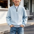 thumbnail image 2 of GXWEA 3T Boys Shirts Boys Solid Quarter Zip Pullover Sweatshirt Stand Collar Long Sleeve Casual Tops Basic Outerwear for Spring Autumn（Blue,7-8 Years）, 2 of 8