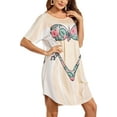 thumbnail image 4 of Women's Cute Bikini Printed T Shirt Dress Short Sleeve Baggy Shirt Beach Fun Swimwear Cover Up Dress Size L, 4 of 9