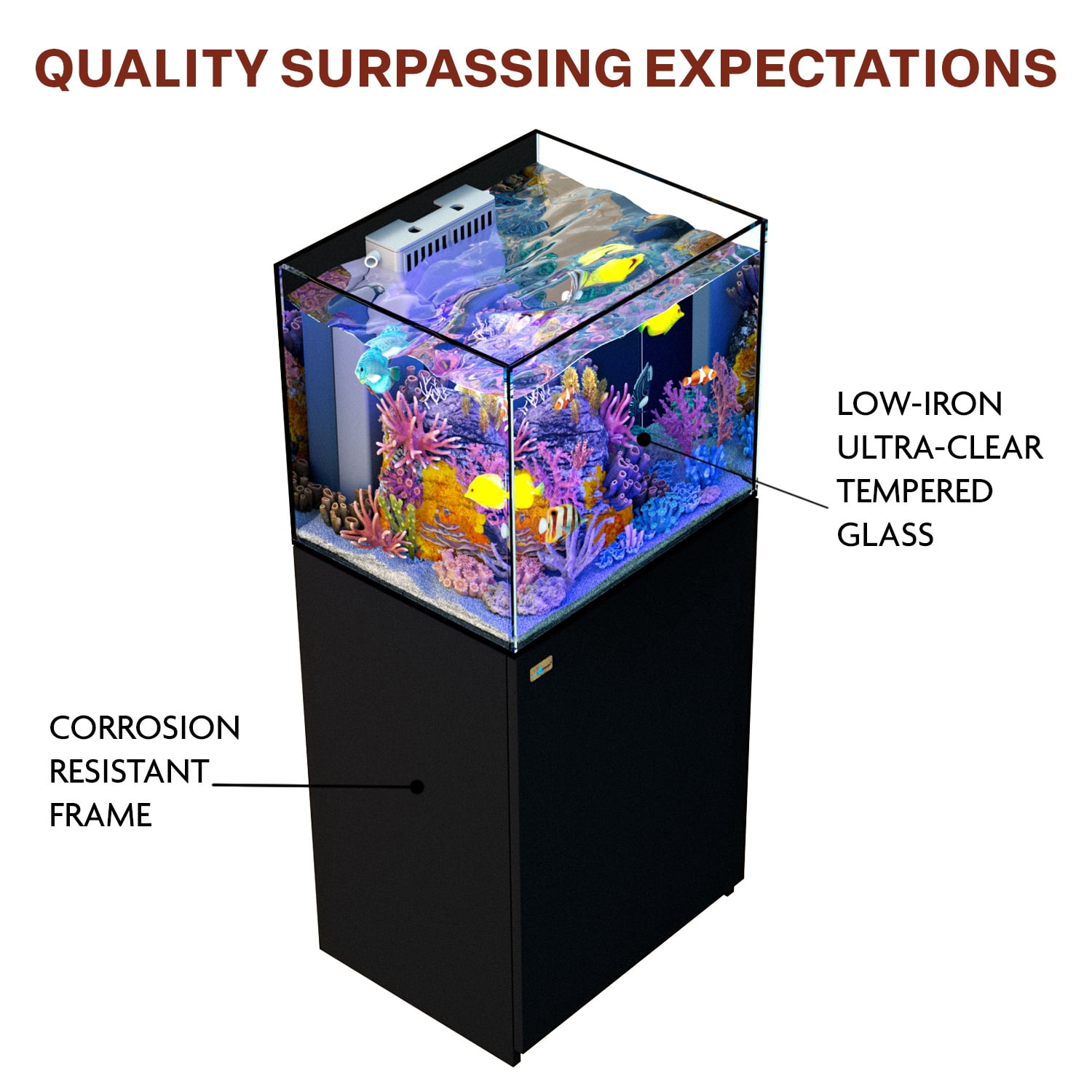 37 Gallon Coral Reef Aquarium Fish Tank Ultra Clear Glass with Sump Black