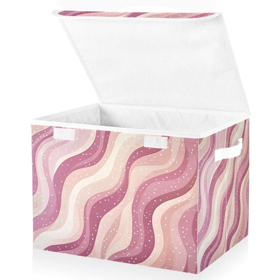 Yayeee Collapsible Cube Storage Bin with Lid Fabric Closet Decorative Basket with Handles, Pink Brown Pattern