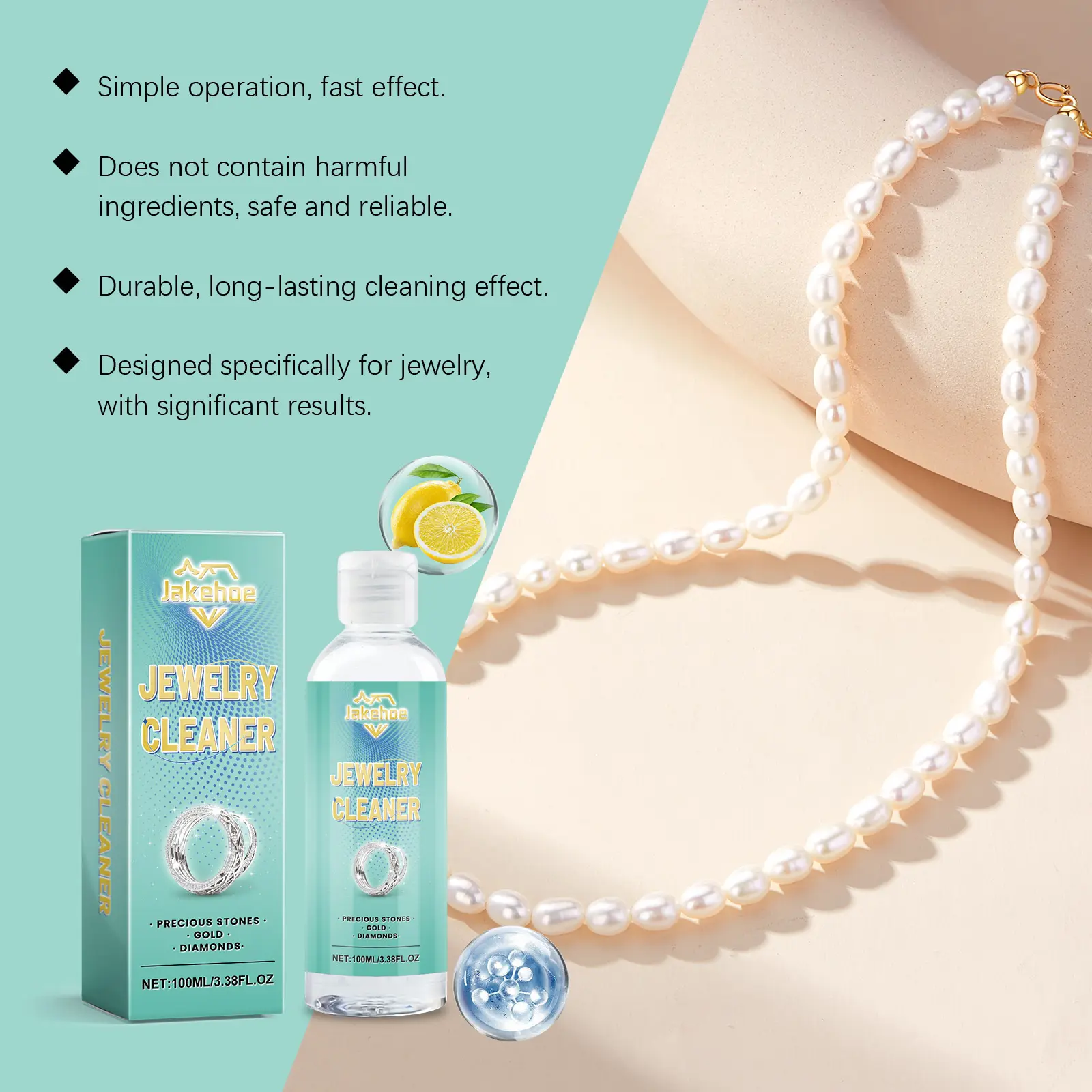 Multi-Purpose Jewelry Cleaning Solution (100ml) — A Safe Cleaning Formula for Gold, Silver, Diamonds, and Pearls; A Universal Stain Remover and Anti-Tarnishing Agent for All Metals and Gemstones