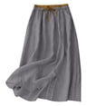thumbnail image 2 of Axiiglly Skirts for Women Cotton Linen Drawstring Elastic Waist Boho Flowy Midi Skirt with Pockets, M-2XL, 2 of 8