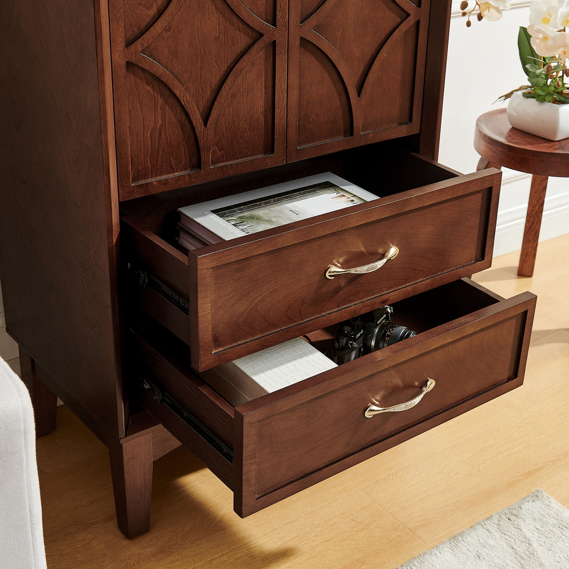 GDF Studio 53.5" Kitchen Pantry Storage Cabinet with Doors, Drawers and Adjustable Shelves, Walnut