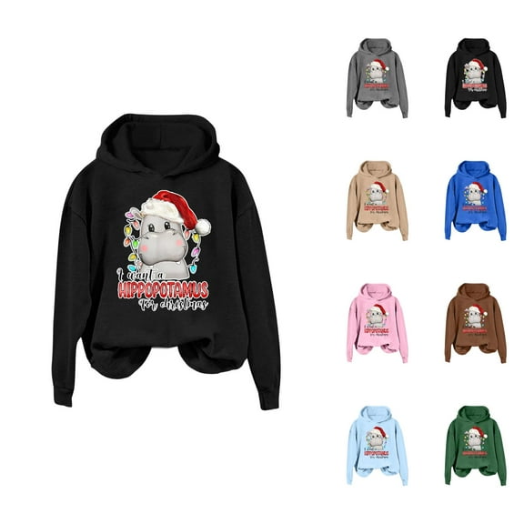 I Want A Hippopotamus For Christmas Hoodies for Women Long Sleeve Funny Graphic Hooded Sweatshirt Pullover Tops