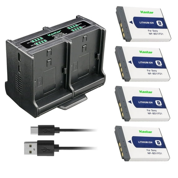 Kastar 4-Pack Battery and Quadruple Charger Compatible with Sony Cyber-shot DSC-TX1, Cyber-shot DSC-G3, Cyber-shot DSC-T2, Cyber-shot DSC-T70, Cyber-shot DSC-T75, Cyber-shot DSC-T77 Cameras