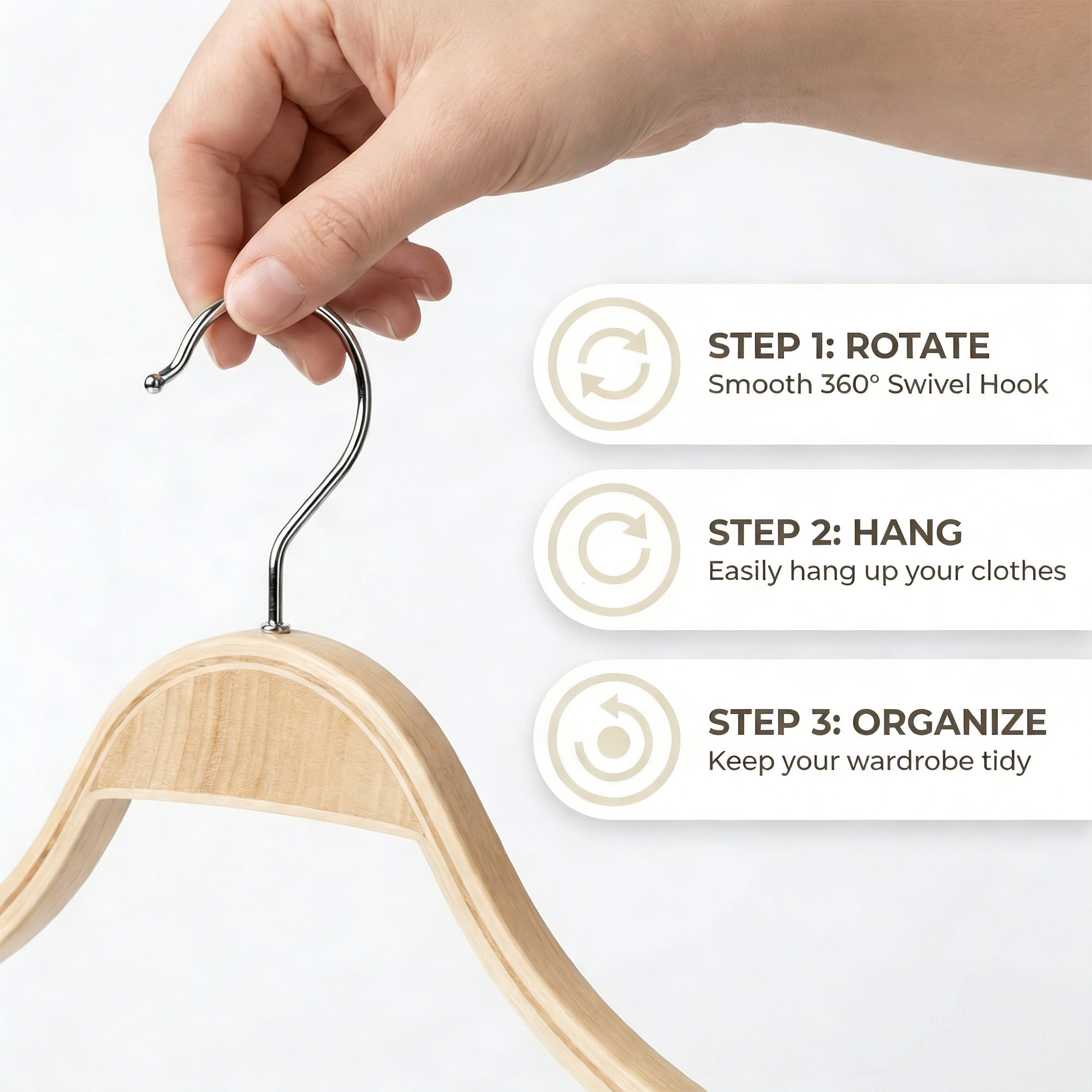 Unique Bargains 2 Pcs Wood Non-Slip Great Hangers with Clips for Closet Natural 15.7inch