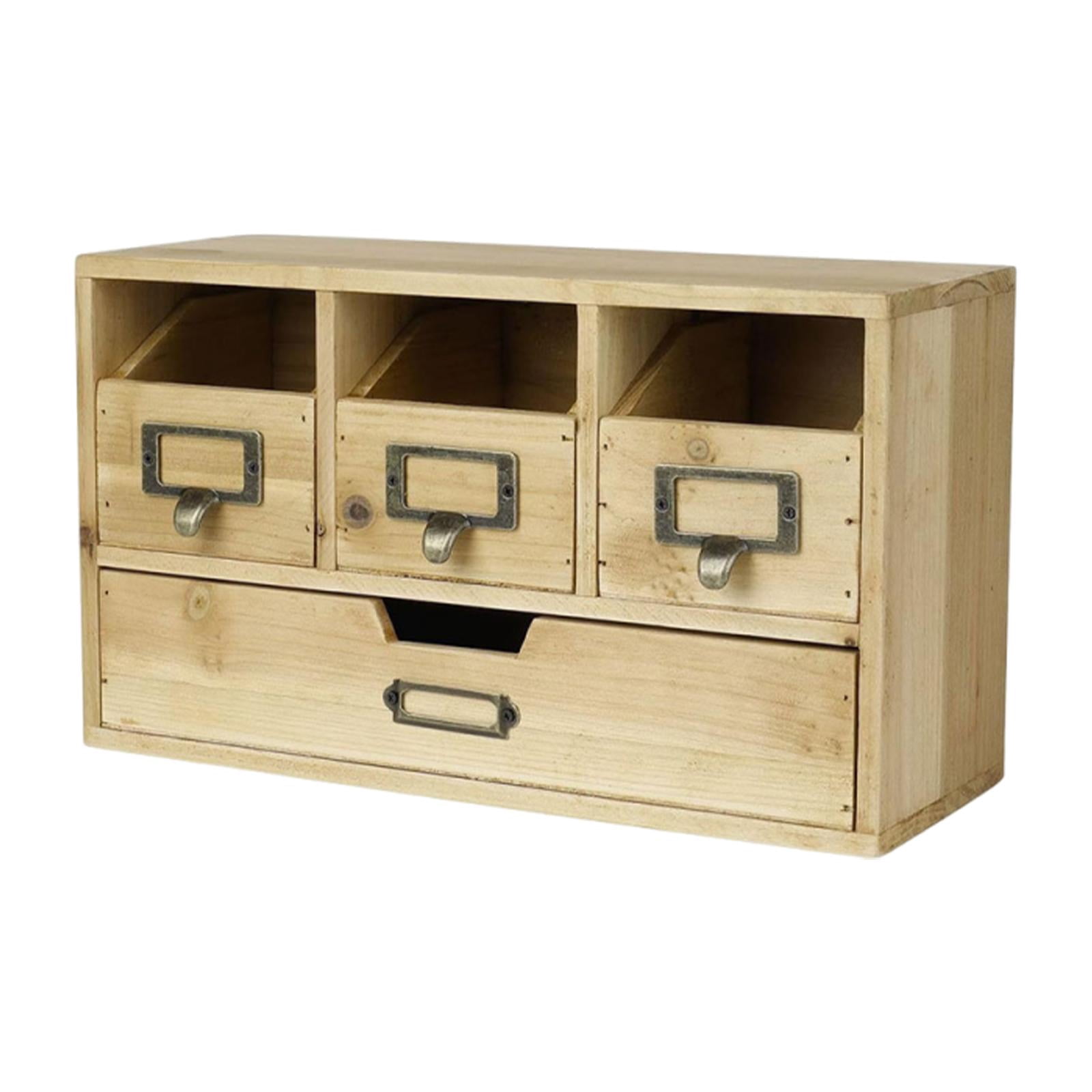 Yinanstore Desktop Cabinet Desk Organizer Rustic Tabletop Farmhouse Office Supplies Storage Drawers Wood for Jewelry Study Table Dresser