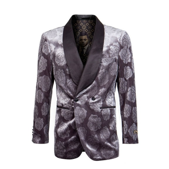 Empire™ Men's Slim Fit Shawl Lapel Jacket, Rose Floral Charcoal