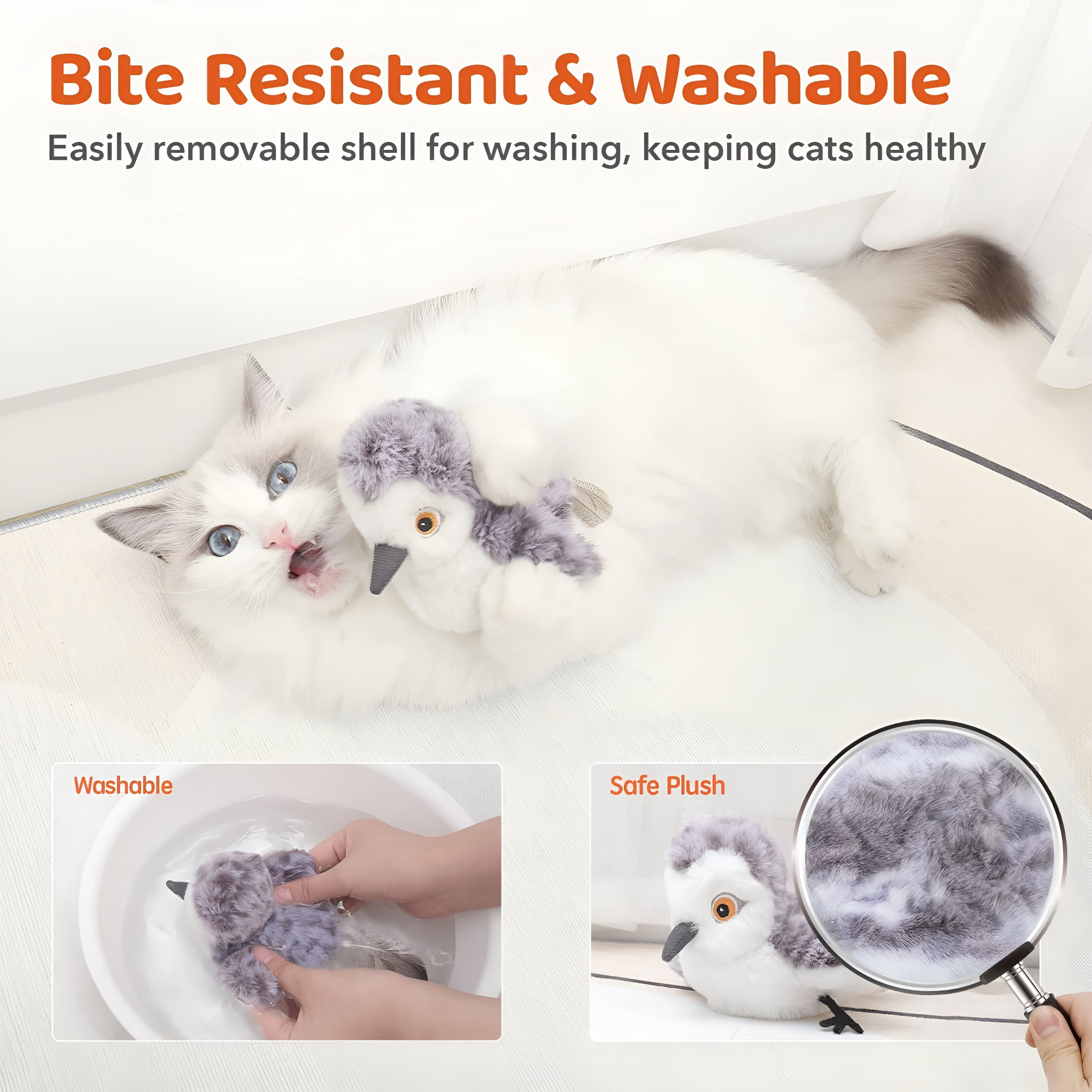 BESTSKY Cat Toys Flapping Bird (No Flying), Lifelike Sandpiper Chirp Tweet, Rechargeable Touch Activated Kitten Toy Interactive Cat Exercise Toys for All Breeds Cat Kicker Catnip Toys