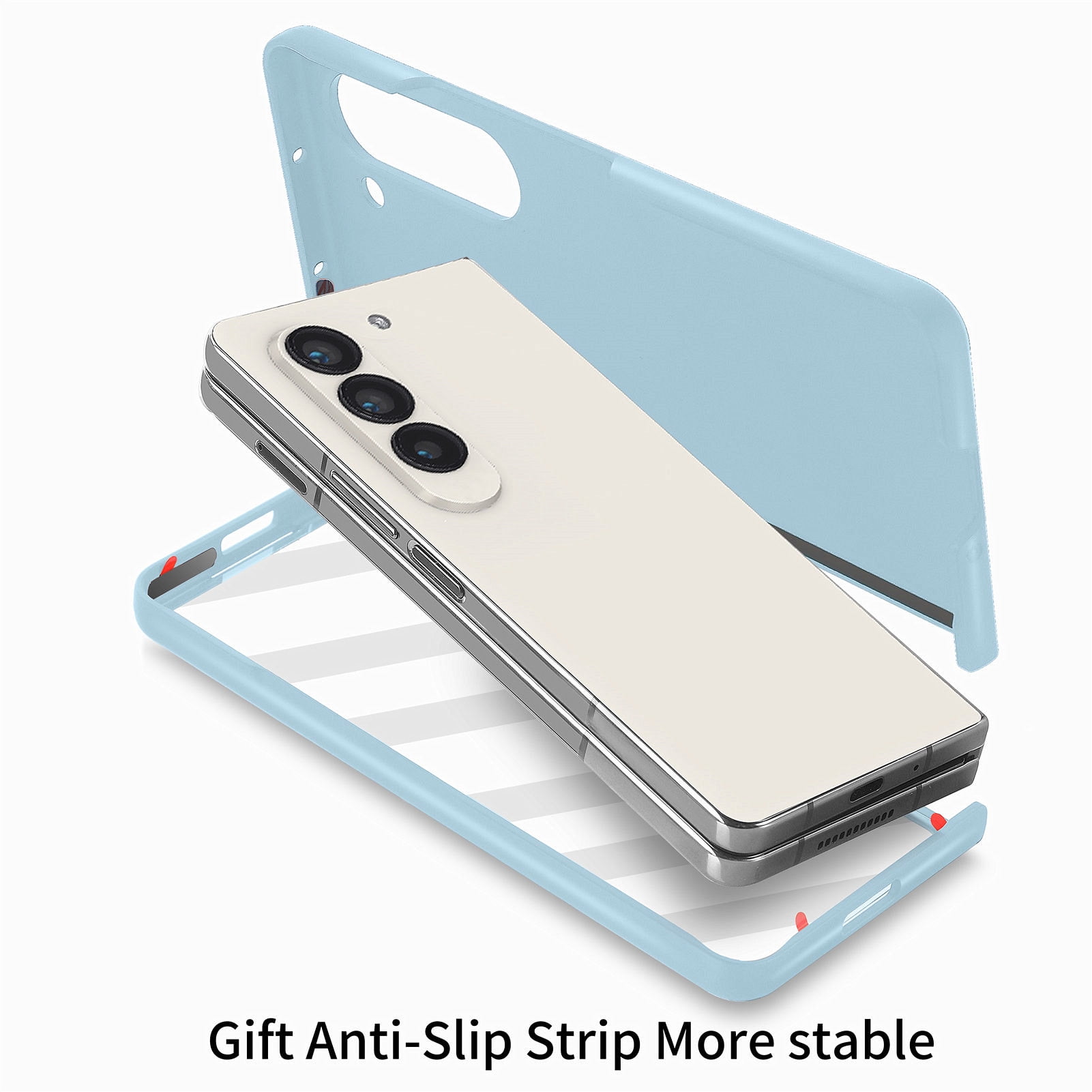 for Samsung Galaxy Z Fold 5 Case with Strap, [Non Slip Silicone Touch] Slim Protective Phone Case with Elastic Finger Wristband, Shockproof PC Cover for Samsung Galaxy Z Fold 5 2023 - Light Blue