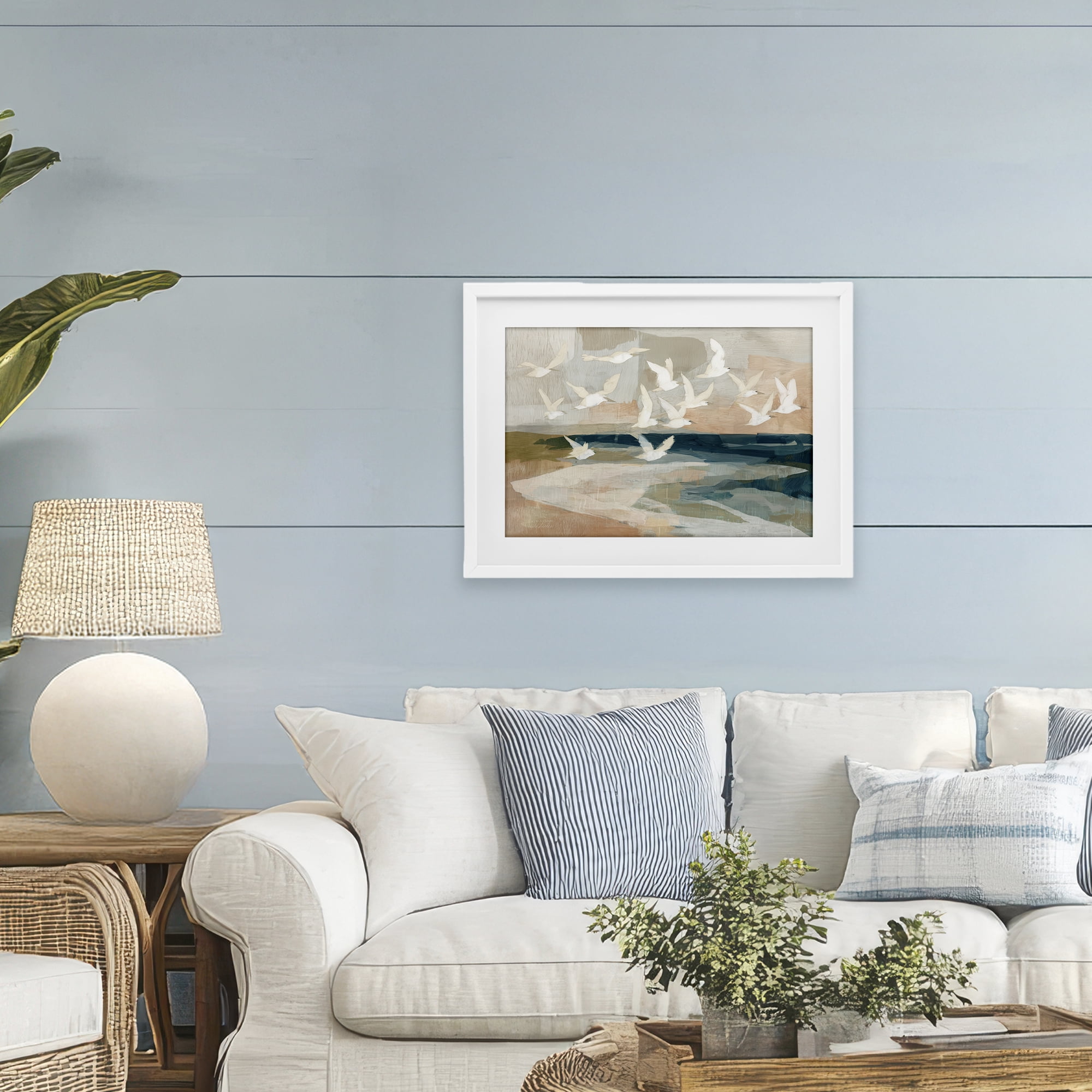 Stupell Industries Birds in Flight Over Water White Framed Print Under Glass, design by Chromatic Storm Studio