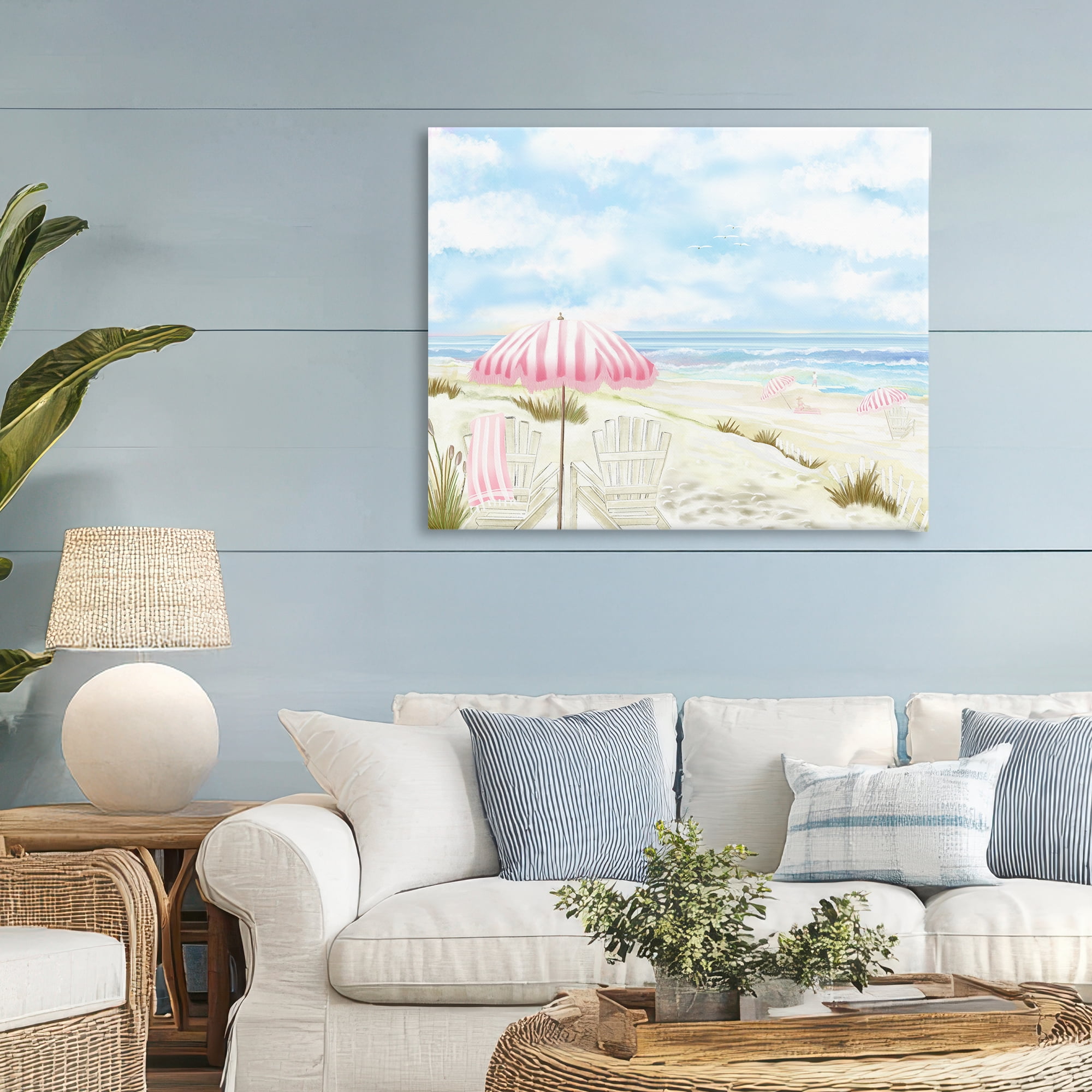 Seascape with Pink Umbrella Canvas Wall Art, design by Lori Mosley