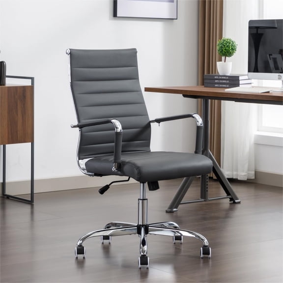 BOISKOM High Back Ergonomic Office Chair, Executive Swivel Computer Desk Chair with Wheels, PU Leather, Grey