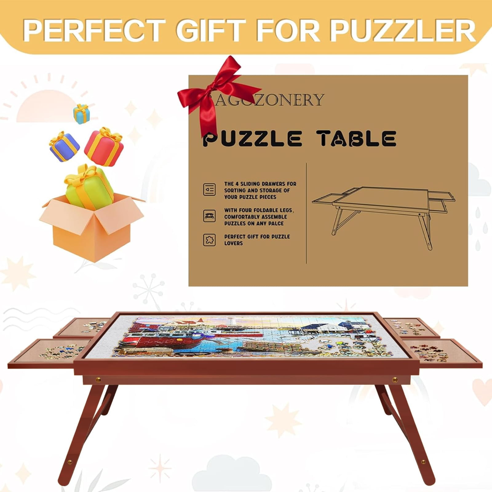 G TALECO GEAR Jigsaw Puzzle Table with Drawers, Legs and Cover, Wooden Puzzle Board for Adults 1500 Pieces, Puzzles Accessories, 34.3 "x 26.5", Walnut Color