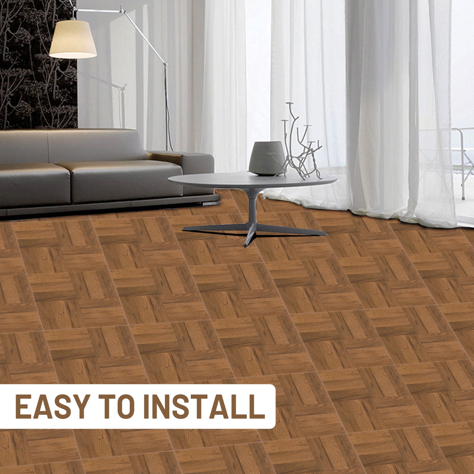 Traditional Elegance Madison 3 Finger Med. Oak Parquet 12x12 Self Adhesive Vinyl Floor Tile - 20 Tiles/20 sq. ft.