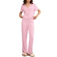 thumbnail image 2 of Blmnix 2 Piece Sleepwear for Women Sleepwear Sets Cotton Pajamas Pajamas Full Pink V-Neck Short Sleeve Straight-Leg Sexy Pajamas for Women,L, 2 of 6