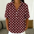 thumbnail image 6 of GUACER Short Sleeve Tops for Women Polka Dot Loose Fit Cotton Linen Collared Casual Button-Down Shirts, 6 of 7