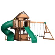 Backyard Discovery Cedar Cove Cedar Wood Swing Set, Slides, Clubhouse, Rock Wall, Grill