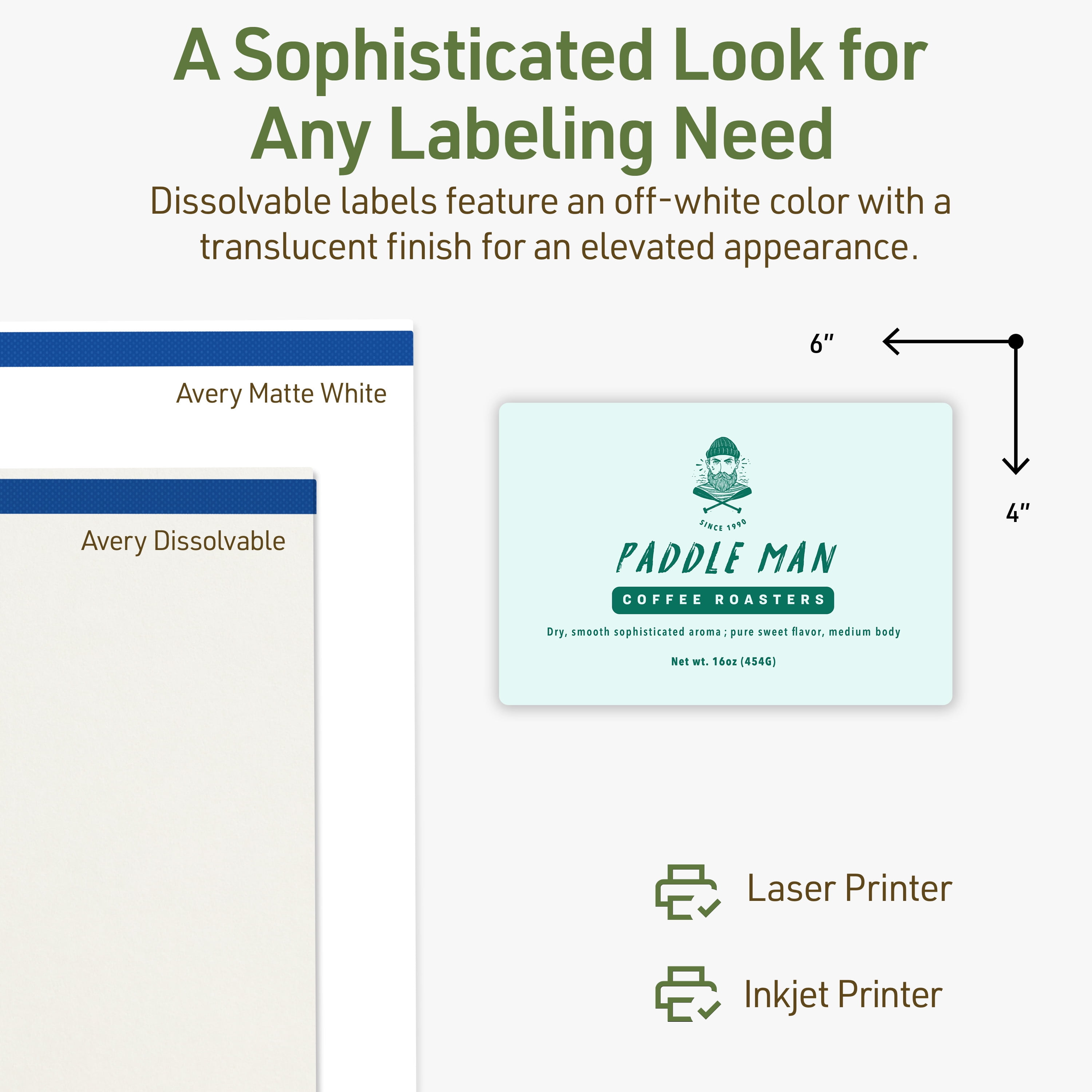Avery Dissolvable Rectangle Labels, 4" x 6", 50 Labels