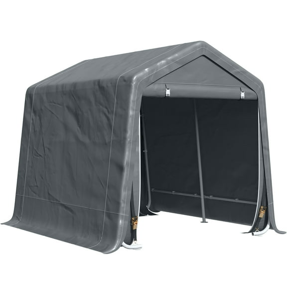 9' x 8' Carport Portable Garage, Heavy Duty Storage Tent, Patio Storage Shelter w/ Anti-UV PE Cover and Double Zipper Doors, for Motorcycle Bike Garden Tools, Dark Gray