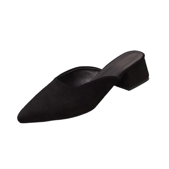 Womens Chunky Heel Mules - Suede Pointed Toe Slip On Dress Shoes for Women, Black Block Heels for Work & Office,Size 6