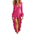 thumbnail image 2 of HBYJLZYG Women's High-Low Ruffle Dress with Deep V-Neck and Flared Bell Cuffs, Long Sleeve Asymmetrical Hem Party Gown for Halloween, Holiday, and Festival Events, 2 of 9