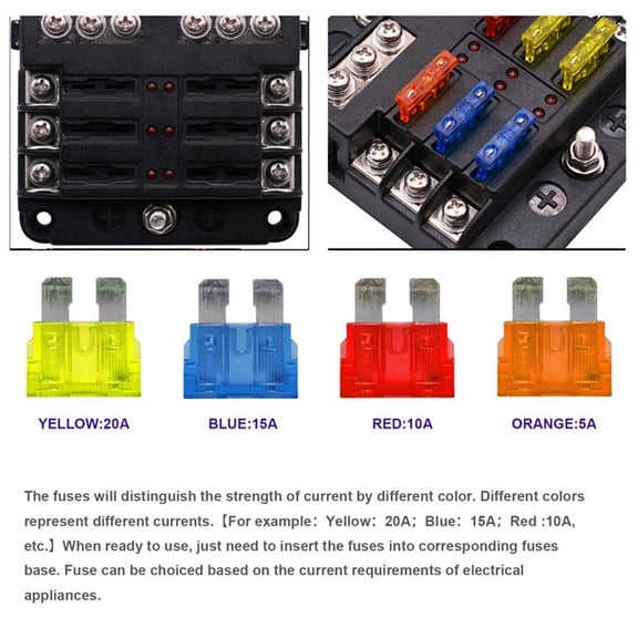 6-Way Blade Fuse Box Block Holder Power Distribution For 12V 24V Car Boat Marine