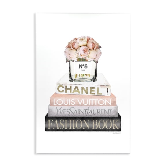 Stupell Industries Fashion Bookstack Peonies Botanical & Floral Painting Unframed Art Print Wall Art, 10 x 15