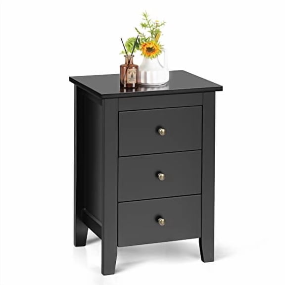 Safeplus Nightstand, Side Table with 3 Drawers, Bedroom Storage Cabinet Wooden End Accent Table Solid Wood Legs