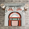 thumbnail image 3 of Ambesonne Black White Quilted Bedspread Set 3 Pcs, Retro Red Music Box, Queen Size, Orange Pale Grey Black, 3 of 3