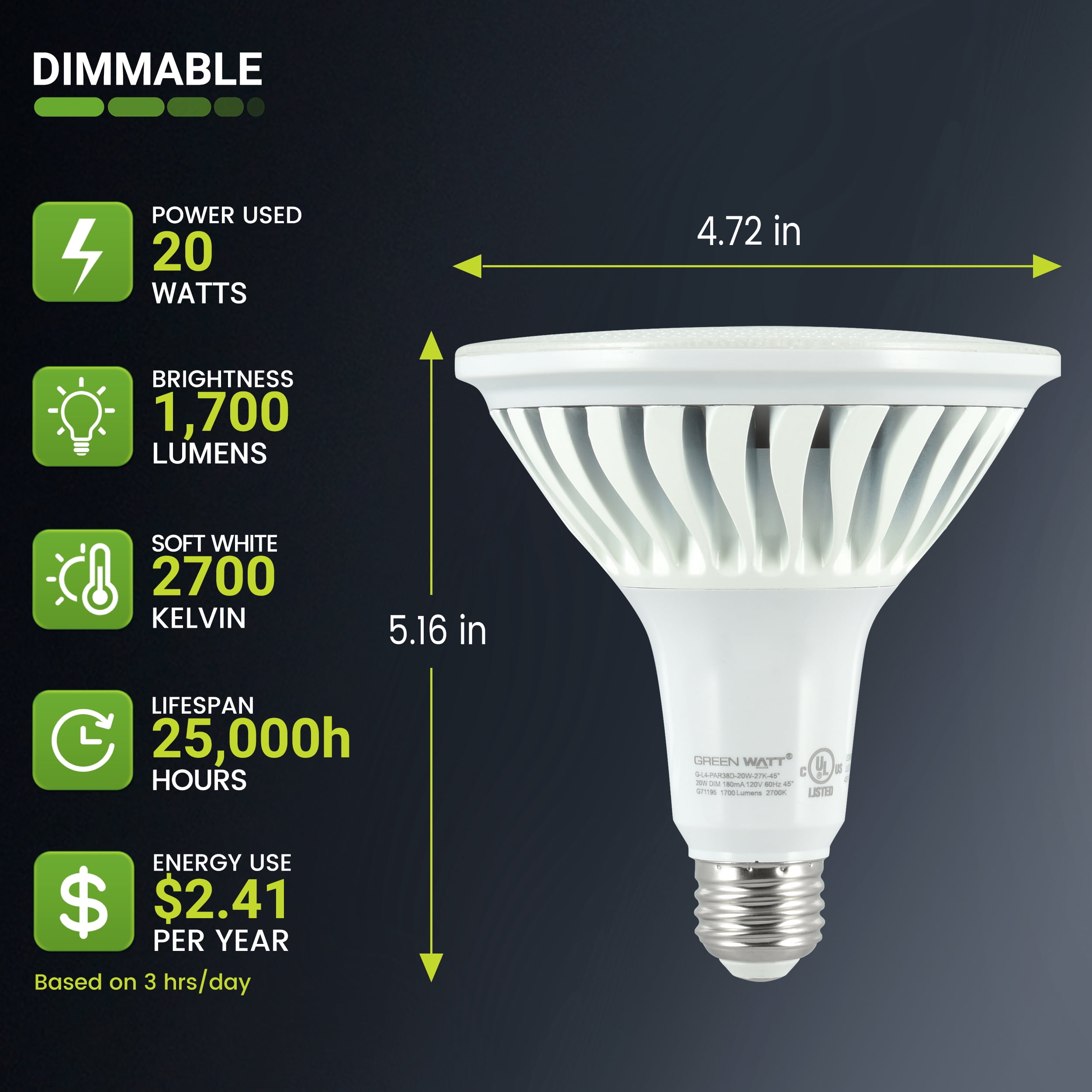Green Watt Heavy-Duty Metal PAR38 Outdoor LED Flood Light Bulb, 20-Watt (150-watt equivalent), 1700 lumen, Soft White, 12-Pack