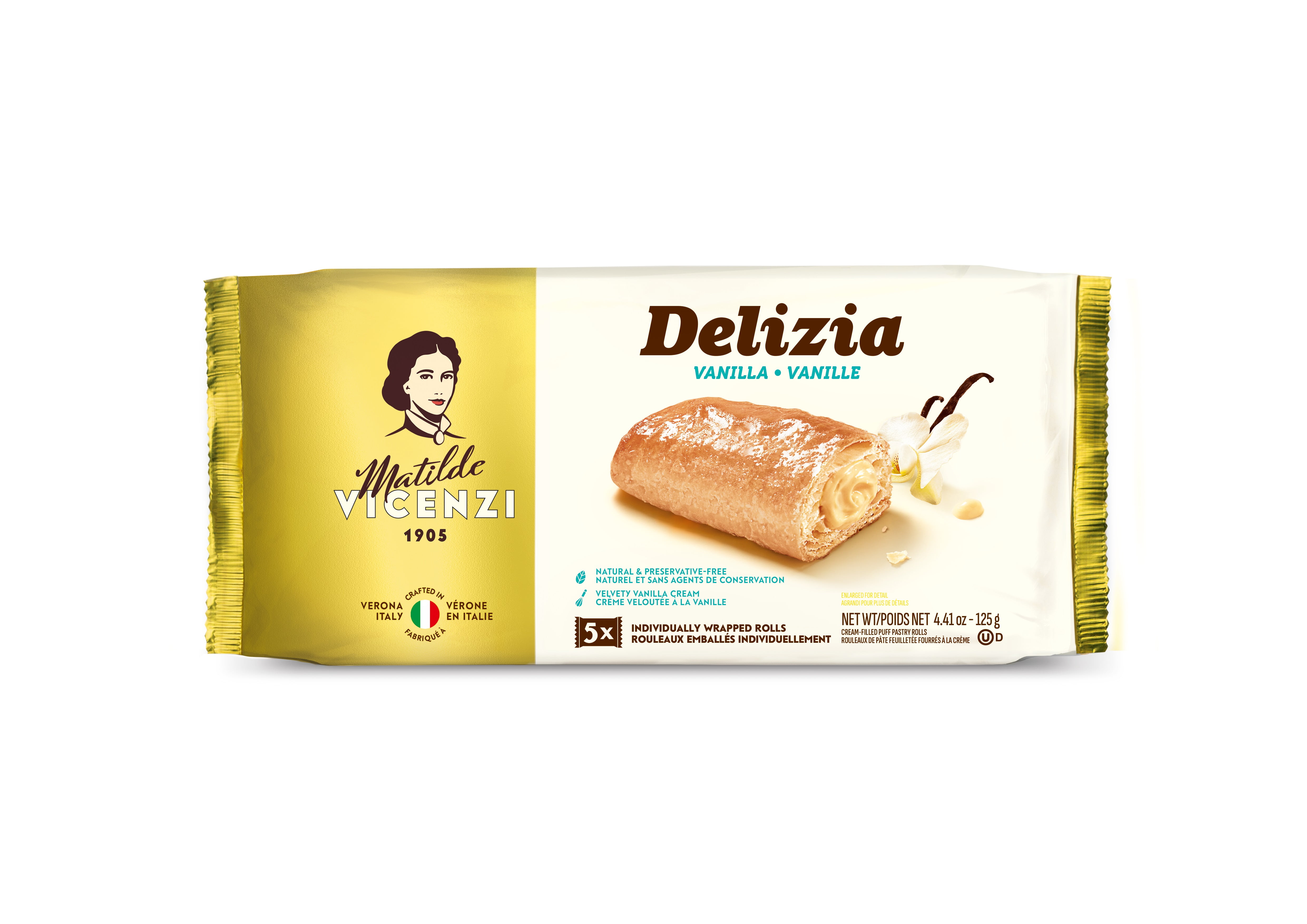 Vicenzi Baked Flaky Puff Pastry Rolls Filled with Pastry Cream 125G