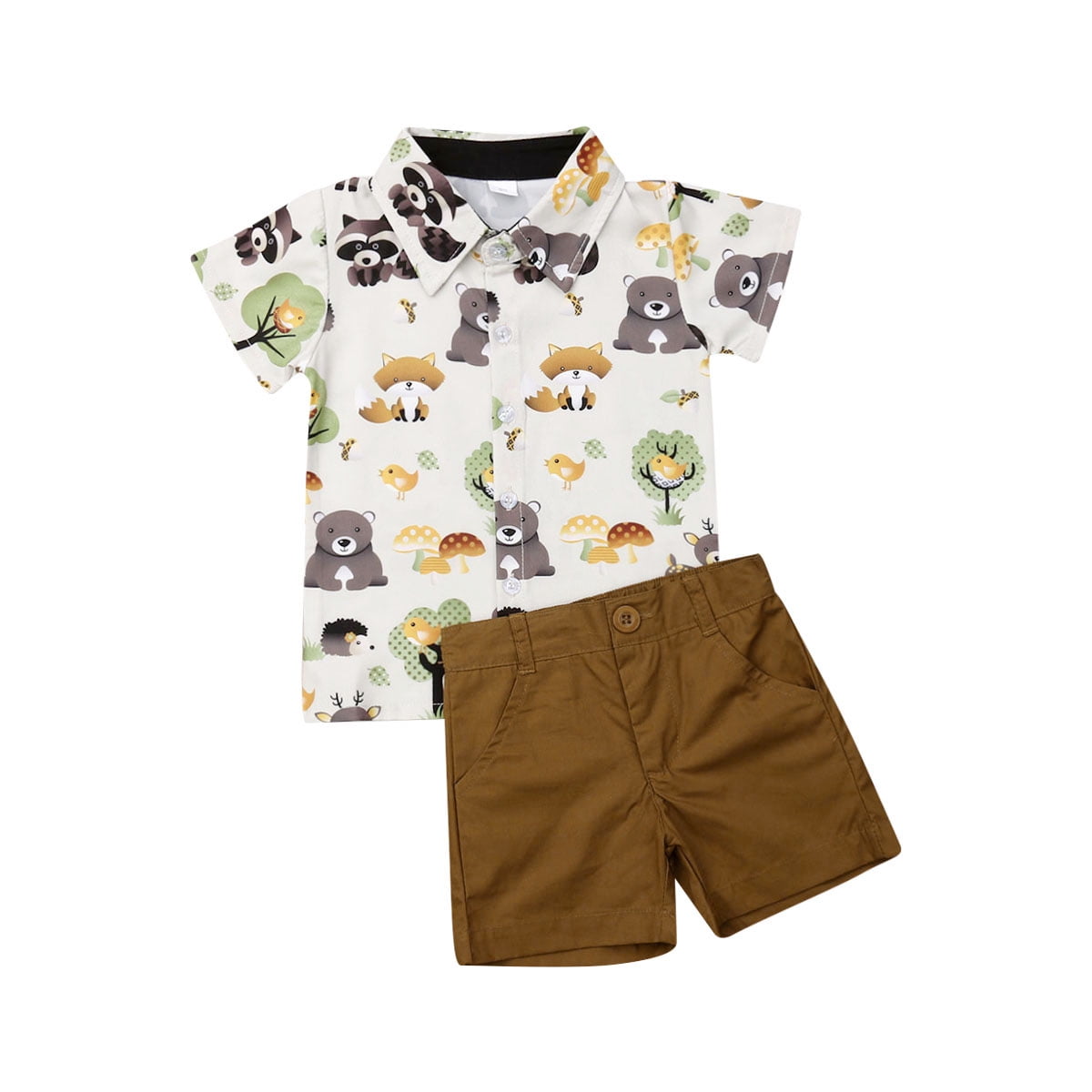 Mialoley Baby Boy s Short Sleeve Animal Print Button T Shirt Solid Color Shorts Brown