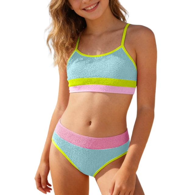 Girls Swimsuits Two Piece Bikini Sets Quick Drying Summer Swimwear Matching Bathing Suits 11-12 Years