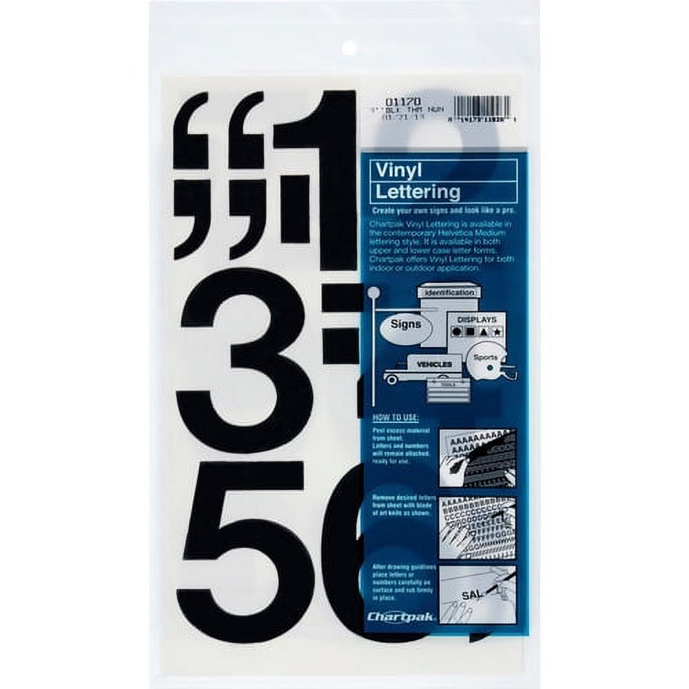 (4 pack) Chartpak Permanent Adhesive Vinyl Numbers 10 (Numbers) Shape - Self-adhesive - 3" Height x 3" Length - Black - Vinyl - 16 / Pack