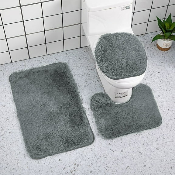 LHNFT Ultra Soft Non-Slip Bath Rug Set, 3 Piece Chenille Bathroom Mat for Tub, Shower, and Toilet Floor, Plush Absorbent Solid Color