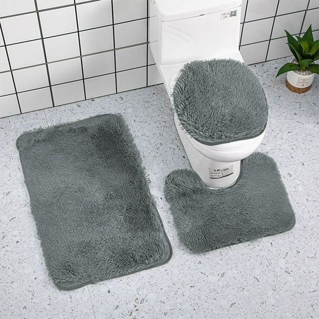 Clearance Tyidzon 3 Piece Bath Mat Rug, Ultra Soft and Non-Slip Bathroom Rugs, Water Absorbent and Machine Washable Bath Rugs for Bathroom, Shower and Tub Gray