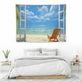thumbnail image 3 of GOSMITH  Beach Tapestry Palm Trees In Ocean Heaven Sunbeds Balcony White Wooden Windows Summer Tropical, Wall Hanging For Bedroom Living Room Dorm, 3 of 7