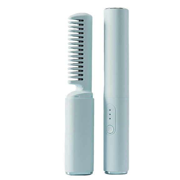 Portable Ceramic Hair Styling Comb with 3 Temperature Settings 2-in-1 Rechargeable Mini Curler and Straightener Wireless Design for Enhanced Shine and Reduced Frizz