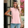 thumbnail image 2 of Chiclily Womens Summer Tops Short Sleeve V Neck Blouse Pink Large Loose Casual Drawstring Work Shirts, 2 of 7