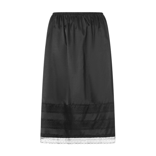 Lucakuins Mujeres Color Sólido Medio Slips Falda Cintura Elástica Ajuste de Encaje Falda Larga para Debajo de los Vestidos Lucakuins moda